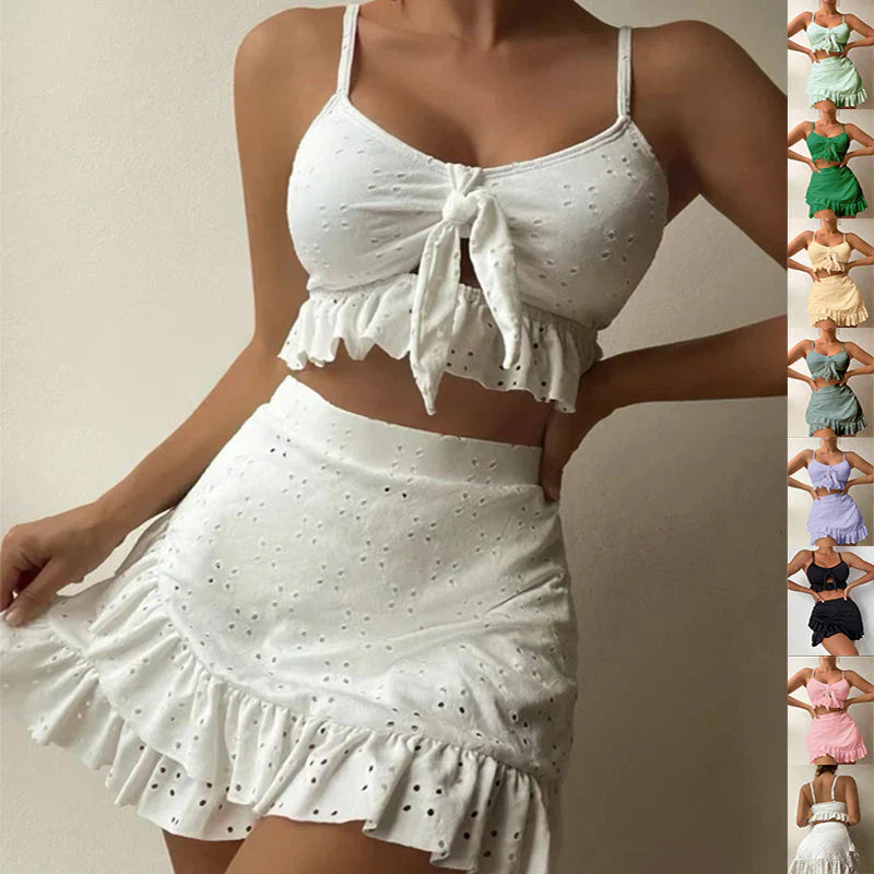Greta Swimwear | Women's 3-Piece Ruffle Bikini Set with Skirt