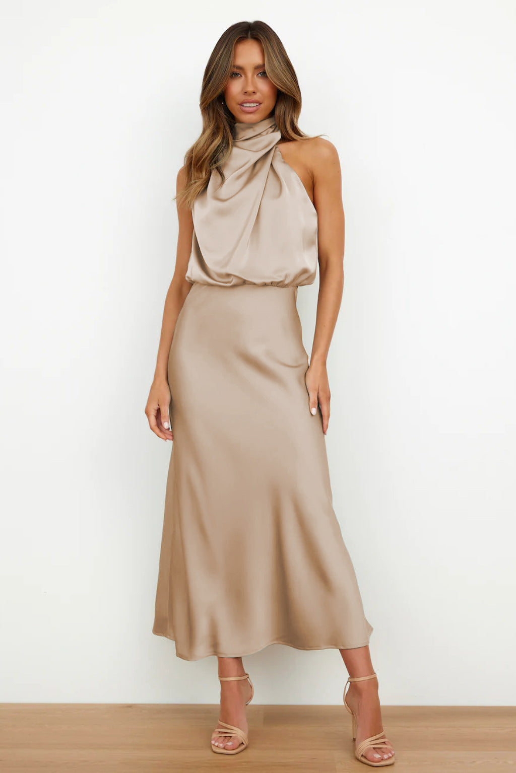 Allegra Dress | Women's Halter Neck Satin Long Dress