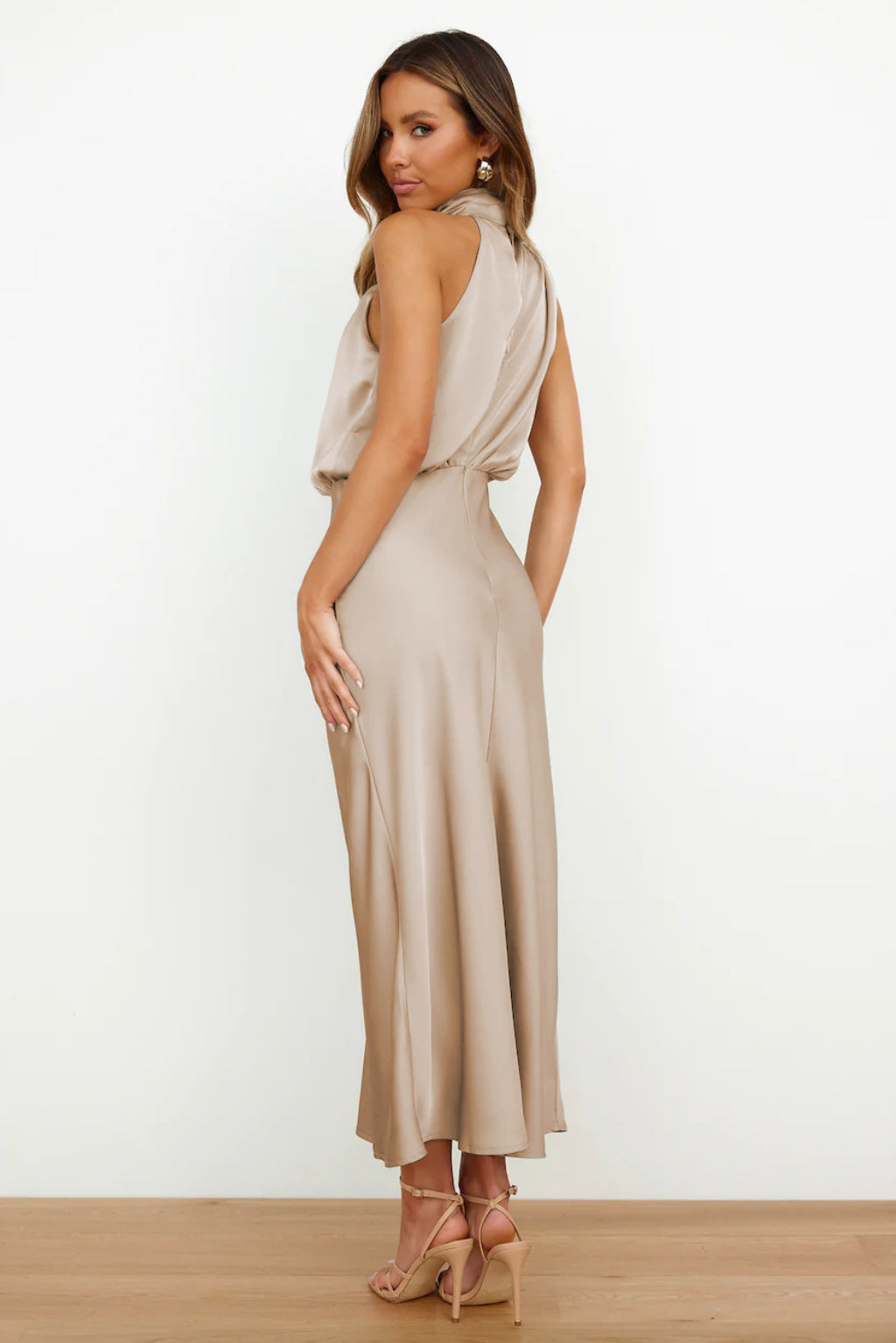 Allegra Dress | Women's Halter Neck Satin Long Dress