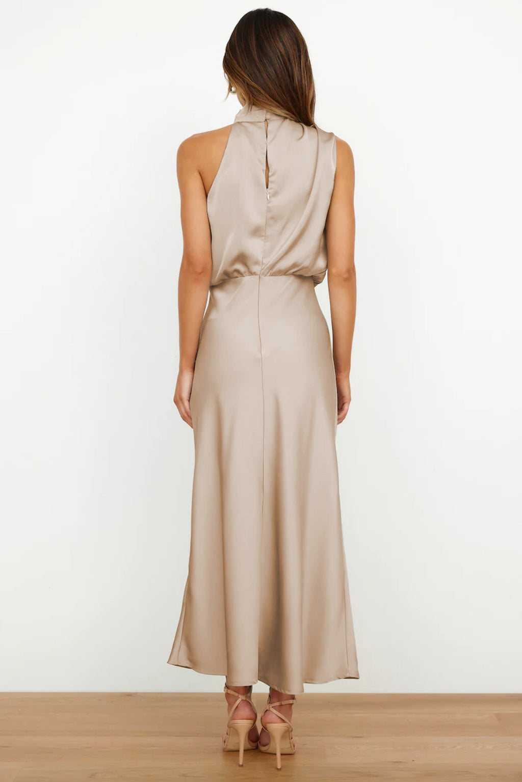 Allegra Dress | Women's Halter Neck Satin Long Dress