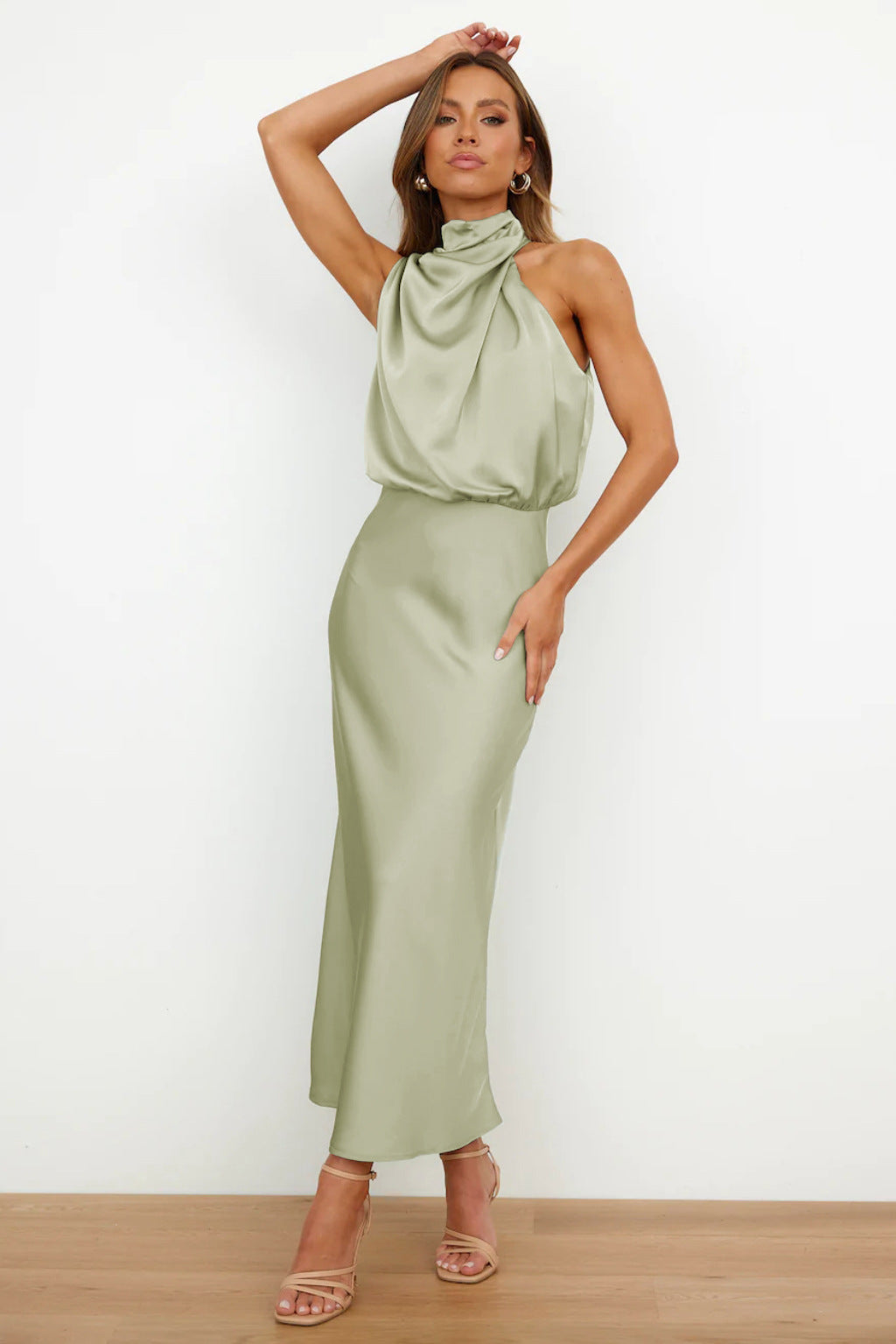 Allegra Dress | Women's Halter Neck Satin Long Dress