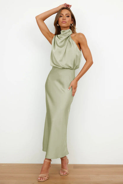 Allegra Dress | Women's Halter Neck Satin Long Dress