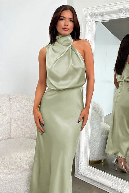 Allegra Dress | Women's Halter Neck Satin Long Dress