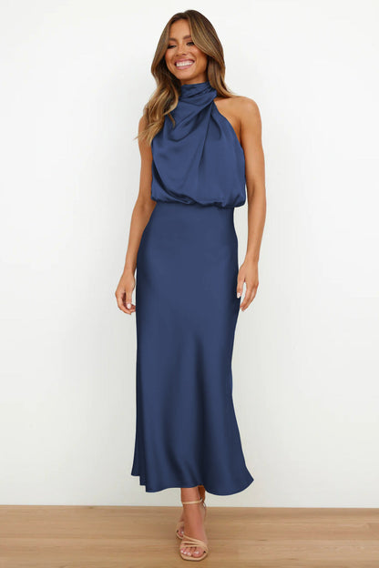Allegra Dress | Women's Halter Neck Satin Long Dress