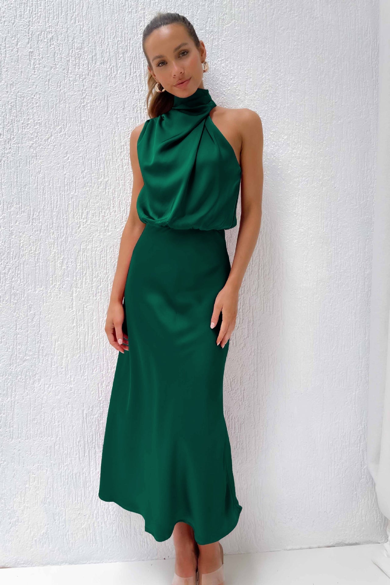 Allegra Dress | Women's Halter Neck Satin Long Dress