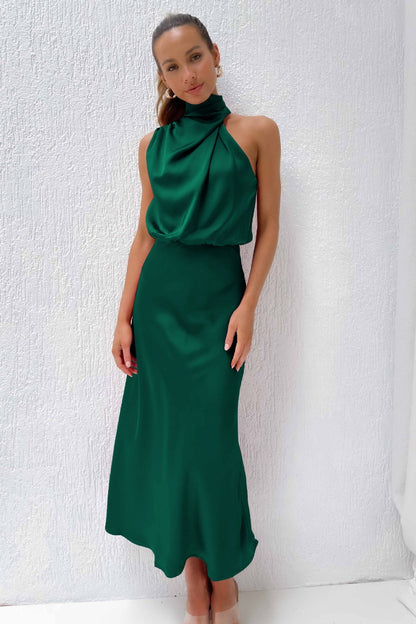 Allegra Dress | Women's Halter Neck Satin Long Dress