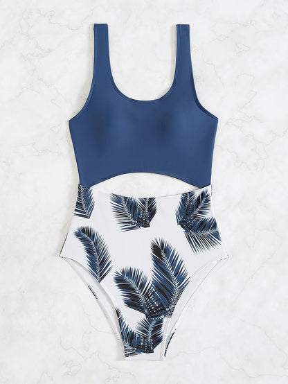 Andrea Swimsuit | High-Waist Leaf Print Swimsuit