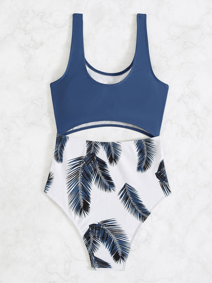 Andrea Swimsuit | High-Waist Leaf Print Swimsuit