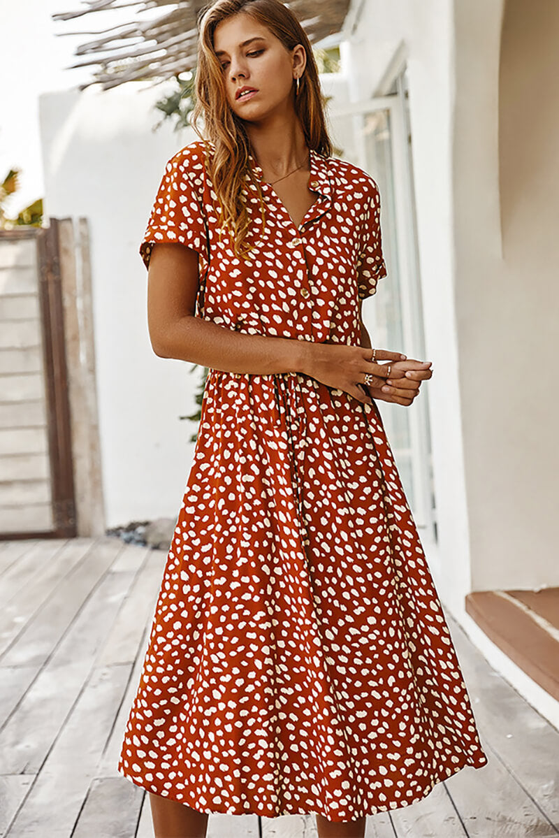 Anisa Dress | Chic Polka Dot Midi Dress