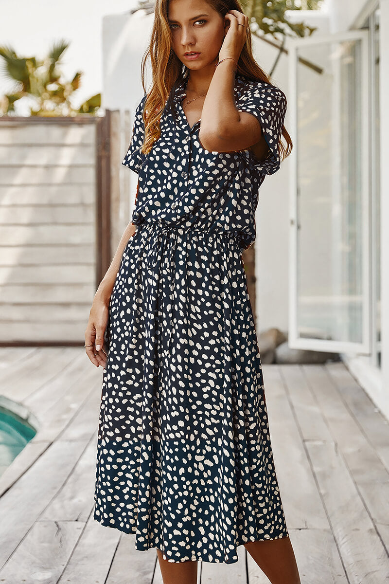 Anisa Dress | Chic Polka Dot Midi Dress