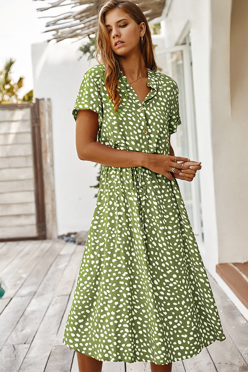 Anisa Dress | Chic Polka Dot Midi Dress