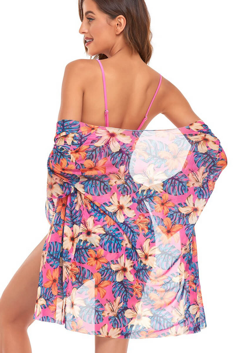 Anne Swimwear | Pink Bikini Set & Floral Beach Top