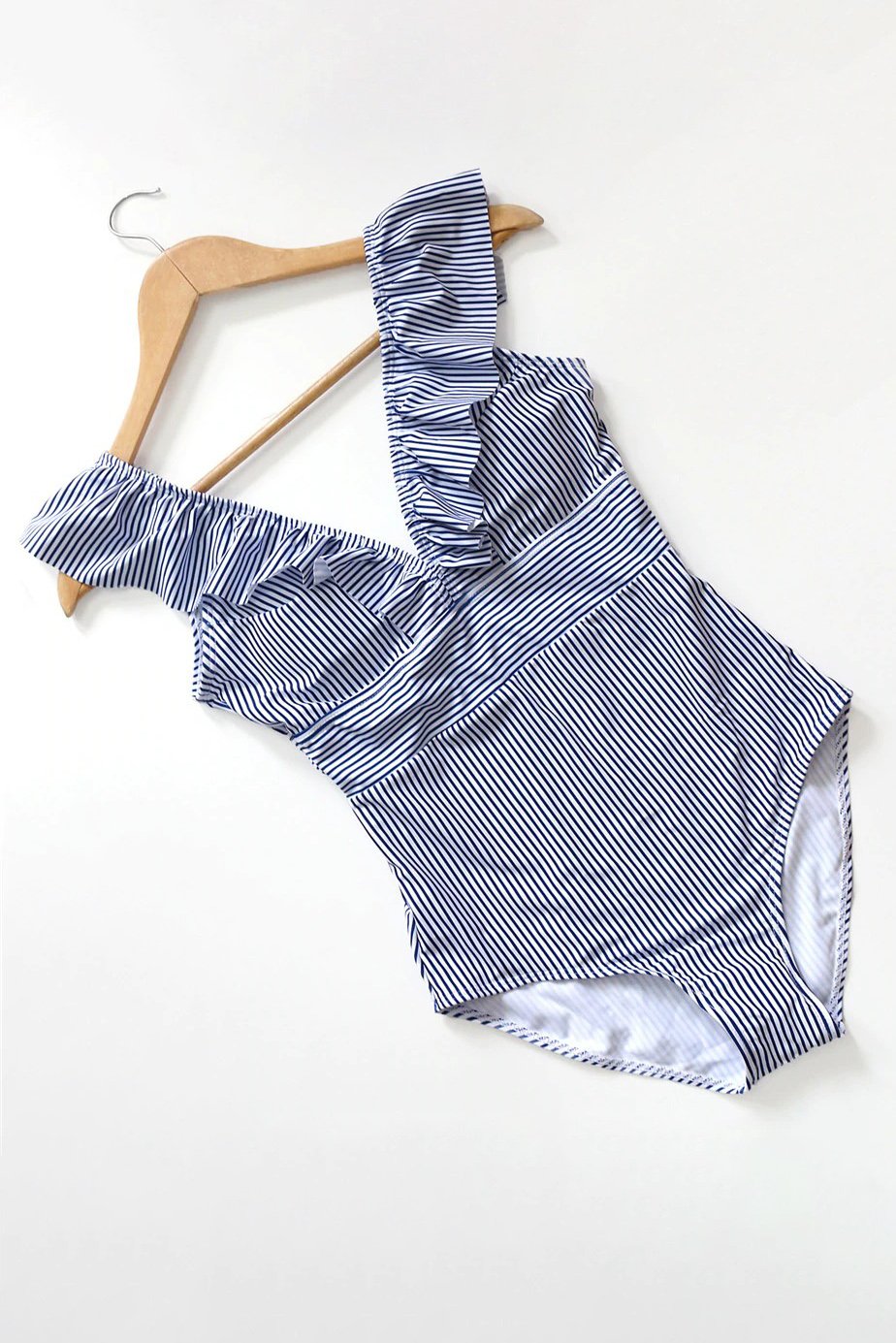 Audrey Swimsuit | Retro V-Neck Striped & Ruffled Swimsuit