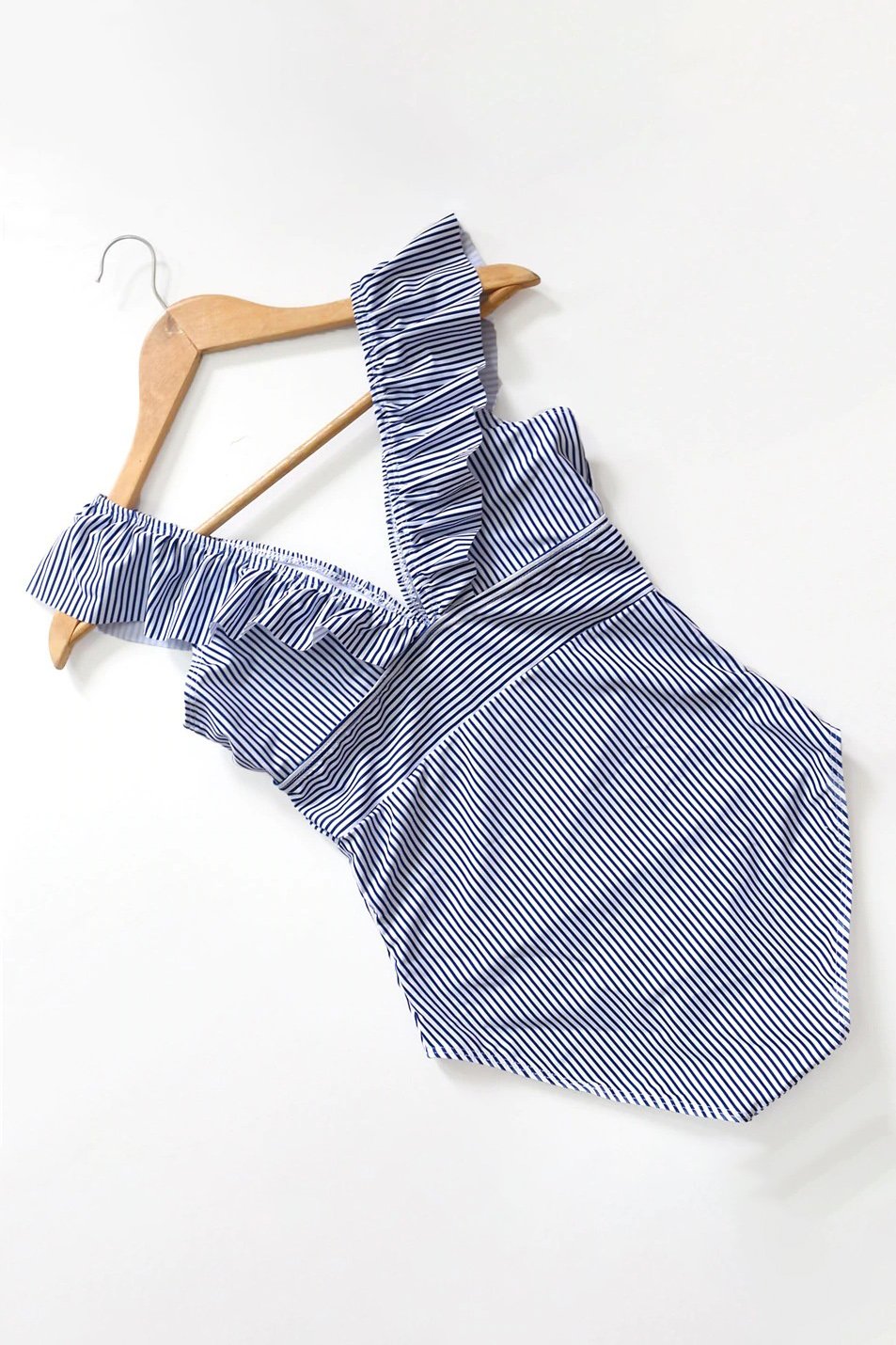 Audrey Swimsuit | Retro V-Neck Striped & Ruffled Swimsuit