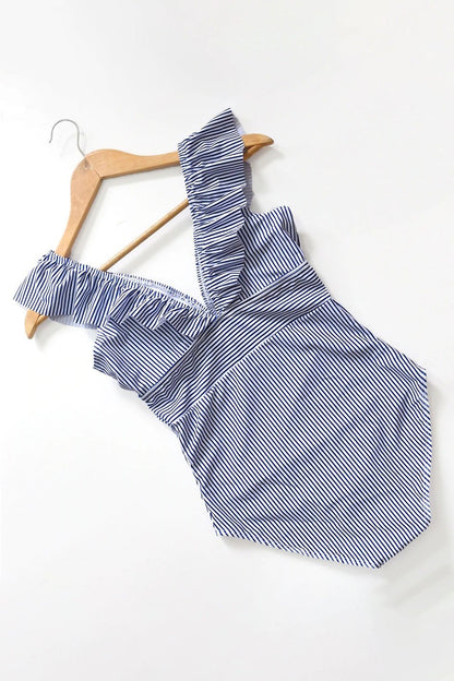 Audrey Swimsuit | Retro V-Neck Striped & Ruffled Swimsuit