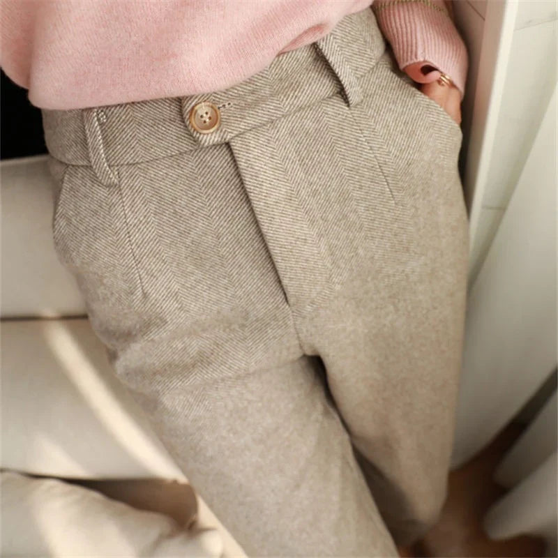 Dakota Trousers | Slim Fit Herringbone Pencil Cut Trousers