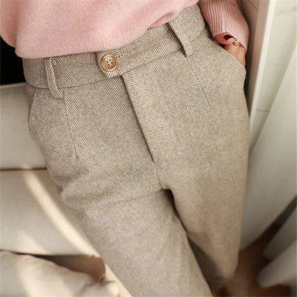 Dakota Trousers | Slim Fit Herringbone Pencil Cut Trousers