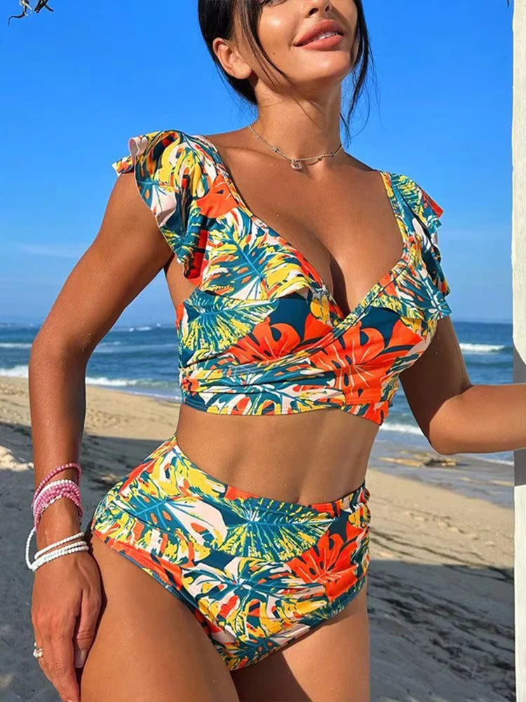 Elianna Bikini | Women's Tropical Ruffle Wrap Bikini Set