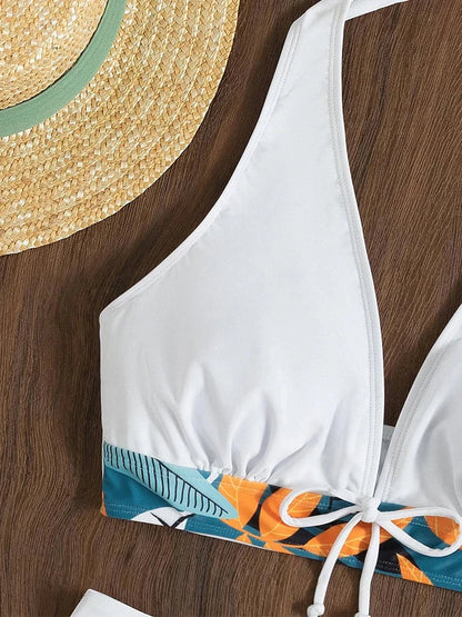 Faiza Bikini | Tropical Print Halter Top with Swim Shorts
