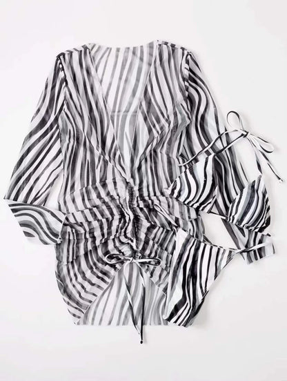Farah Bikini | Women's 3-Piece Striped Bikini Set