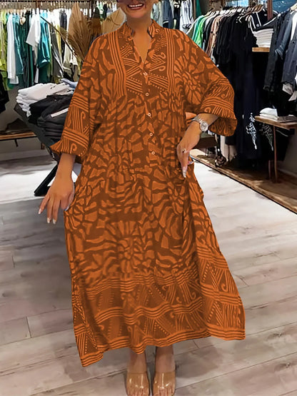 Filomena Dress | Women's Printed Loose-Fit V-Neck Maxi Dress