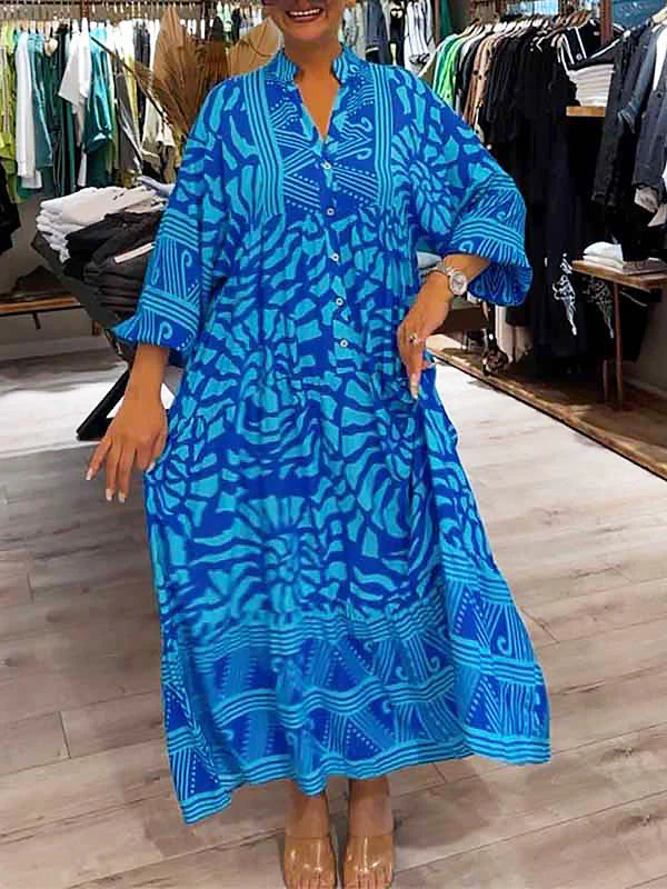 Filomena Dress | Women's Printed Loose-Fit V-Neck Maxi Dress