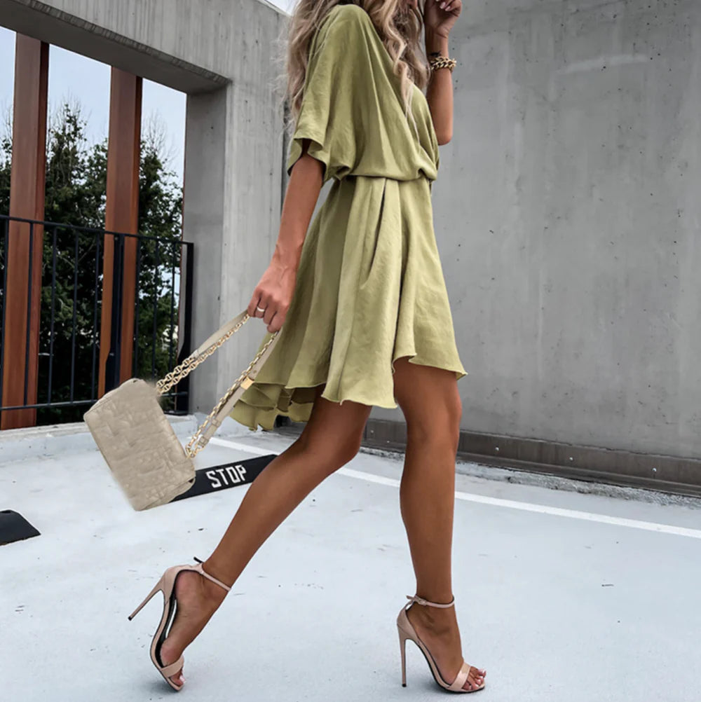 Francesca Dress | Women's Flowing Sleeves V-Neck Mini Dress