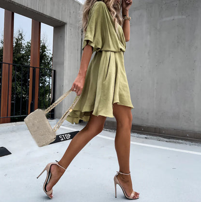 Francesca Dress | Women's Flowing Sleeves V-Neck Mini Dress