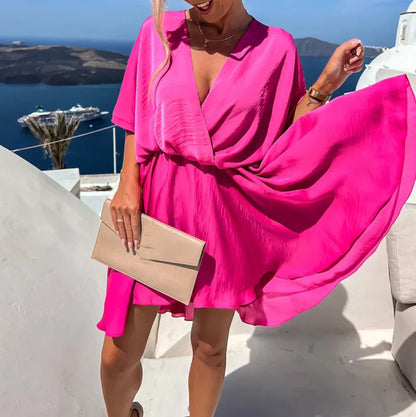 Francesca Dress | Women's Flowing Sleeves V-Neck Mini Dress