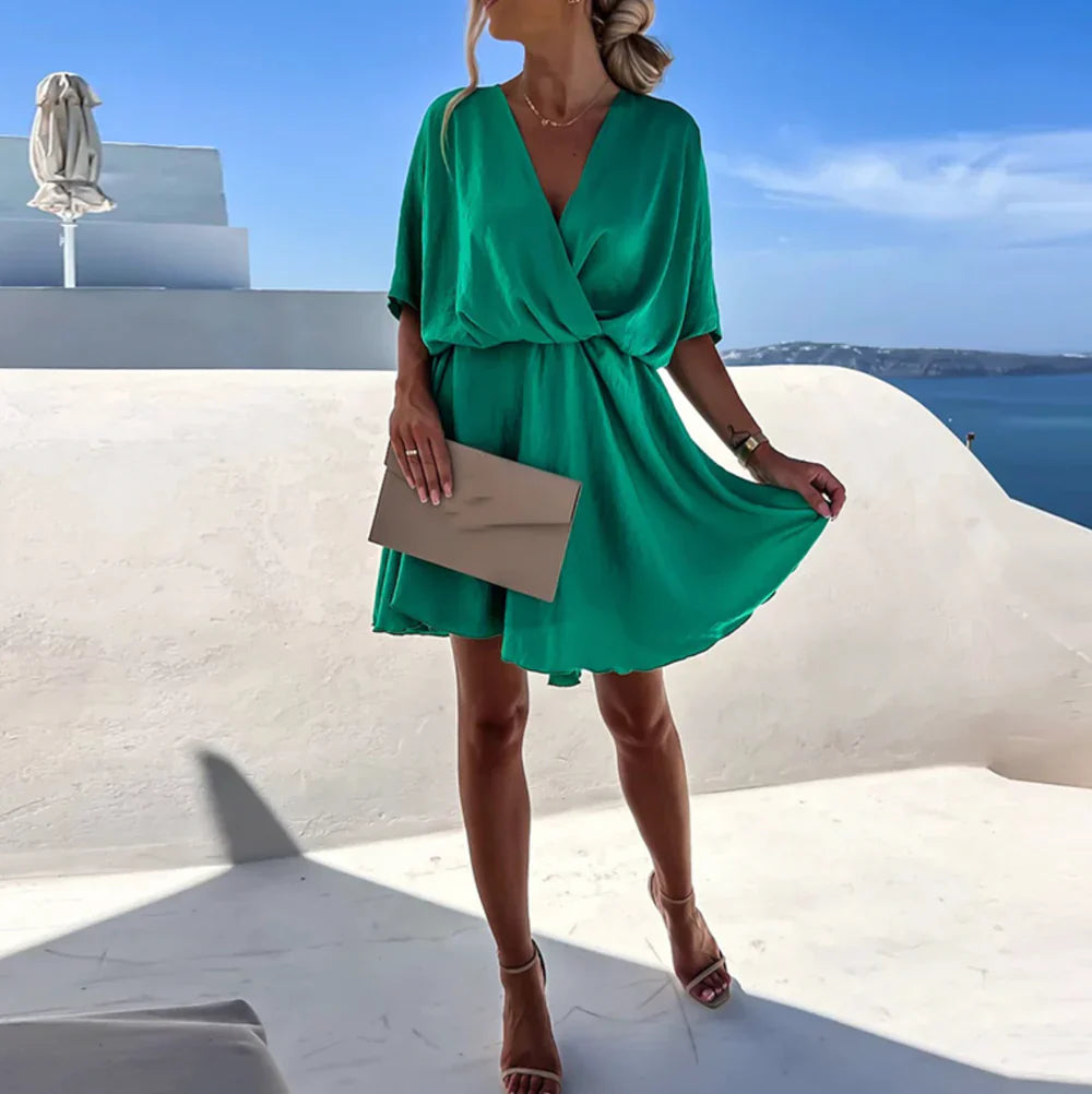 Francesca Dress | Women's Flowing Sleeves V-Neck Mini Dress