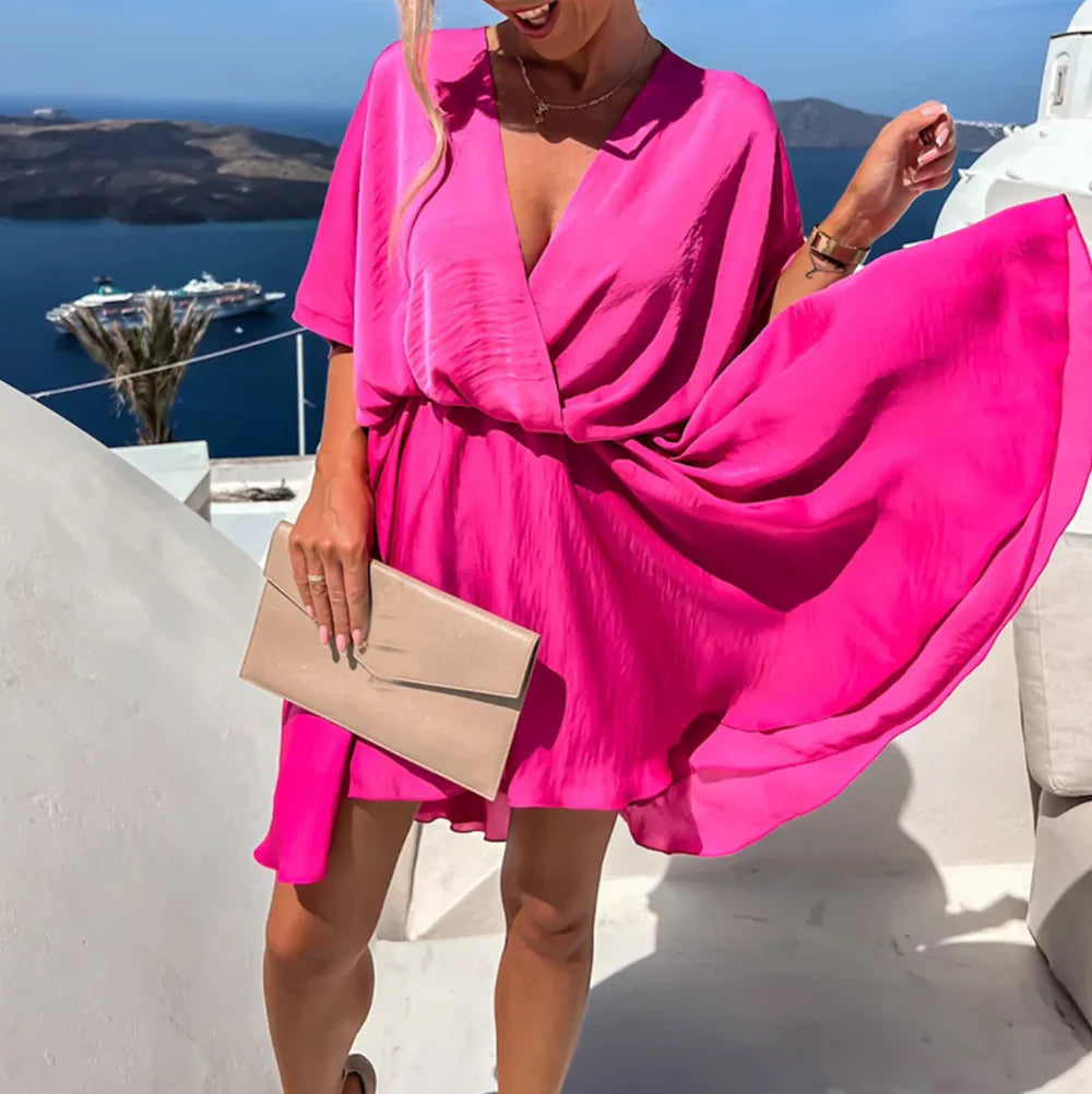 Francesca Dress | Women's Flowing Sleeves V-Neck Mini Dress