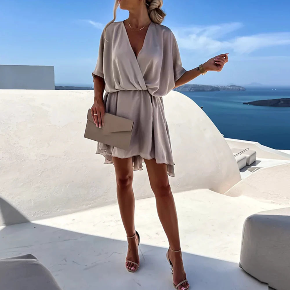 Francesca Dress | Women's Flowing Sleeves V-Neck Mini Dress