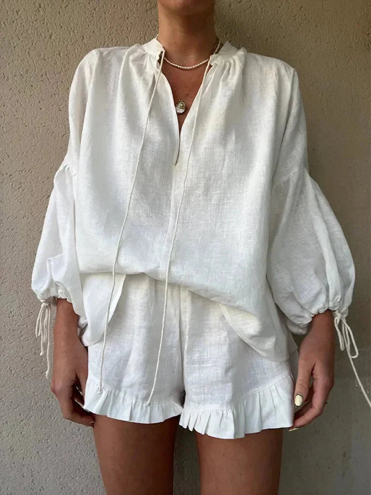 Gia Set | Women's Summer Top & Ruffle Shorts Set