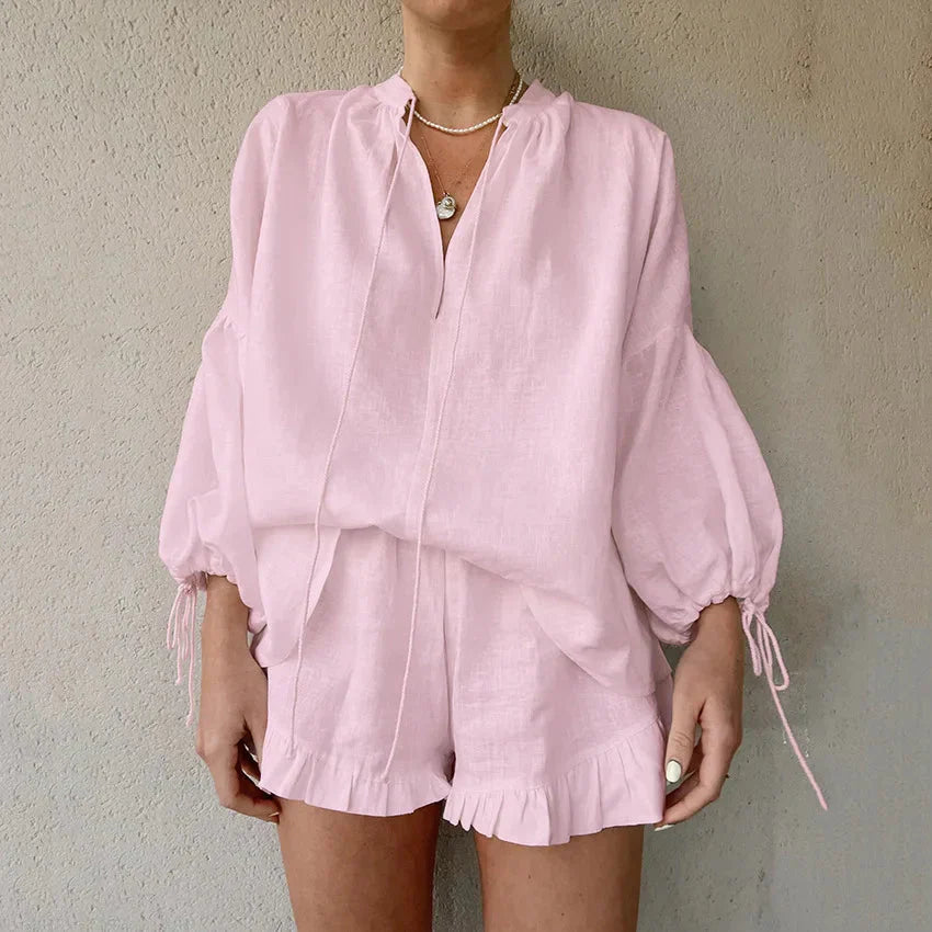 Gia Set | Women's Summer Top & Ruffle Shorts Set