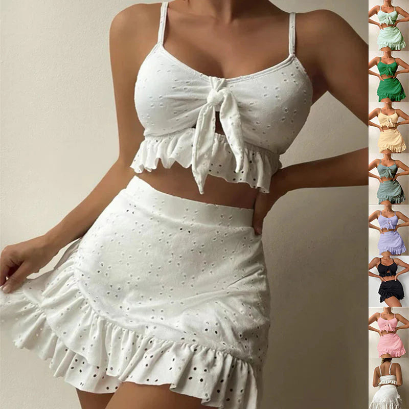 Greta Swimwear | Women's 3-Piece Ruffle Bikini Set with Skirt