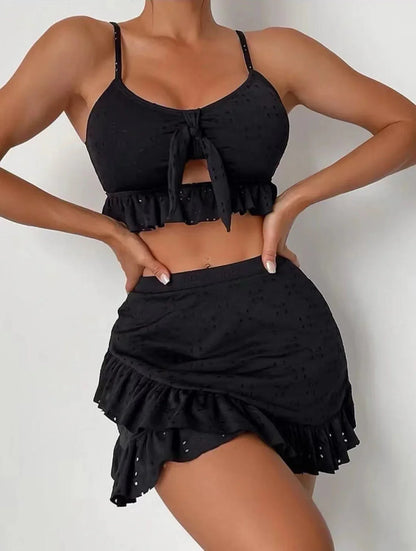 Greta Swimwear | Women's 3-Piece Ruffle Bikini Set with Skirt