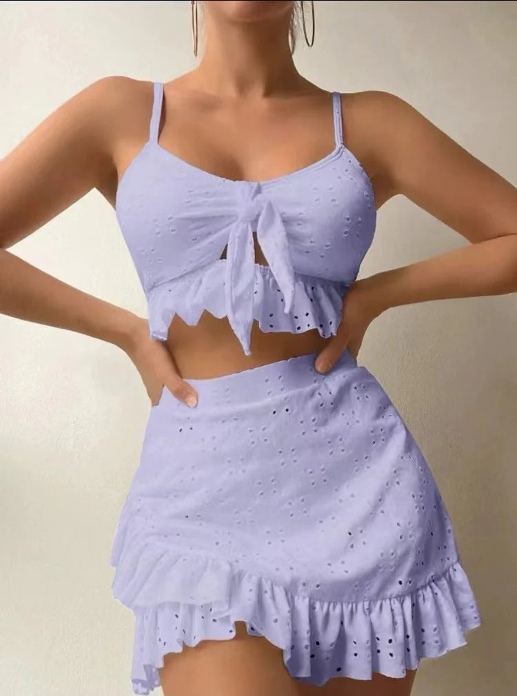 Greta Swimwear | Women's 3-Piece Ruffle Bikini Set with Skirt