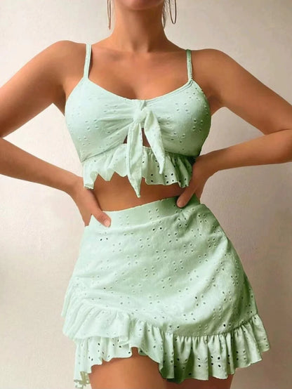 Greta Swimwear | Women's 3-Piece Ruffle Bikini Set with Skirt