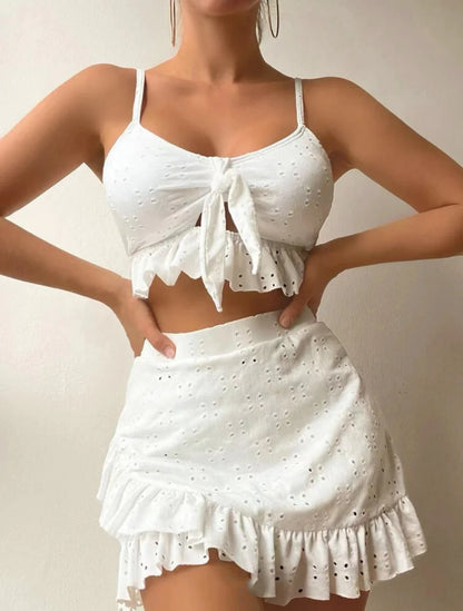 Greta Swimwear | Women's 3-Piece Ruffle Bikini Set with Skirt