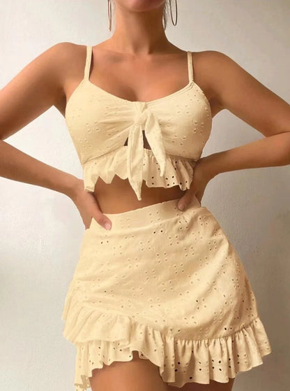Greta Swimwear | Women's 3-Piece Ruffle Bikini Set with Skirt