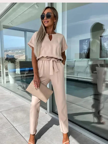 Haniya Jumpsuit | Short Sleeve V-Neck Relaxed Fit Jumpsuit