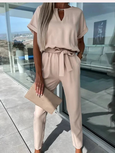 Haniya Jumpsuit | Short Sleeve V-Neck Relaxed Fit Jumpsuit
