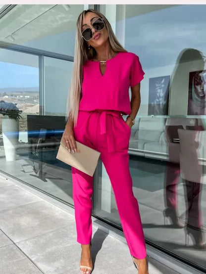 Haniya Jumpsuit | Short Sleeve V-Neck Relaxed Fit Jumpsuit