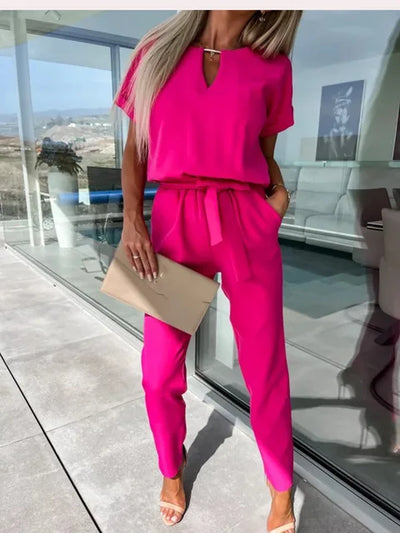 Haniya Jumpsuit | Short Sleeve V-Neck Relaxed Fit Jumpsuit