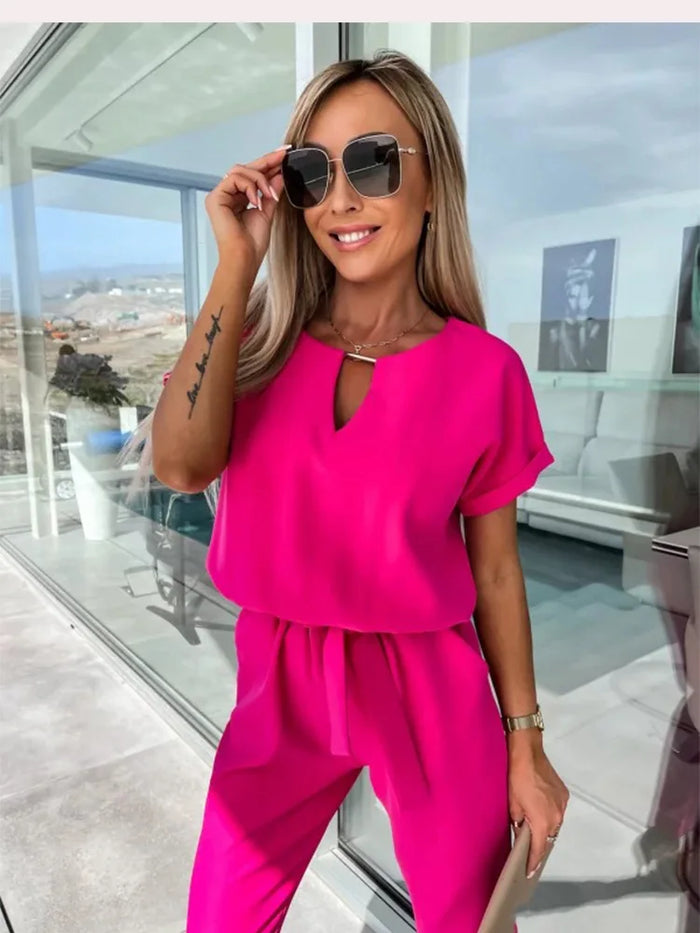 Haniya Jumpsuit | Short Sleeve V-Neck Relaxed Fit Jumpsuit