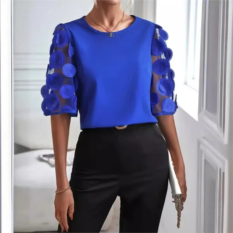 Harlie Blouse | Women's Mesh Sleeve Splicing Blouse