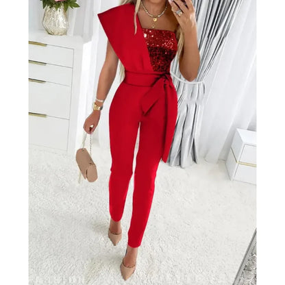 Hyacinth Jumpsuit | Sequin Patchwork One Shoulder Party Jumpsuit