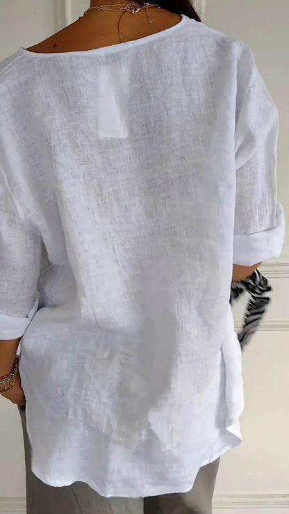 Ivory Blouse | Loose Fit 3/4 Sleeve Casual Button-Front Top
